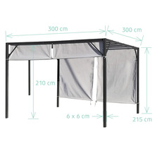 Pavillon mit den Maßen 300 x 300 x 210 cm und zusätzlichen Detailmaßen