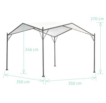 Pavillon mit Maßen 270 cm Höhe, 350 cm Länge und 246 cm Durchgangshöhe