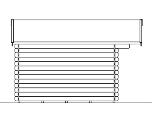 Illustration eines Gartenhauses in Blockbohlenbauweise