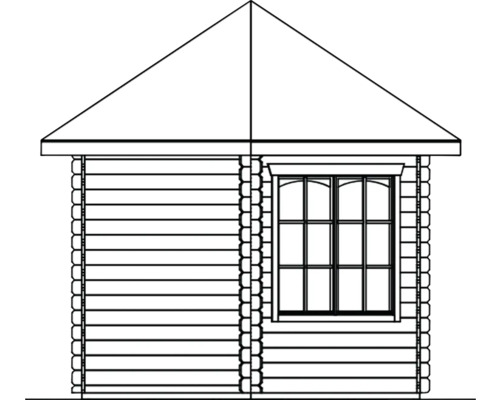 Skizze eines Gartenhauses mit Fenster und Giebeldach