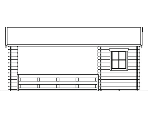 Abbildung eines Gartenhauses mit Veranda und Fenster