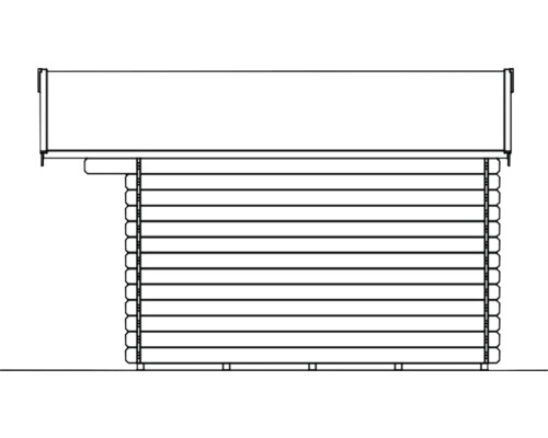 Seitenansicht eines Blockbohlenhauses