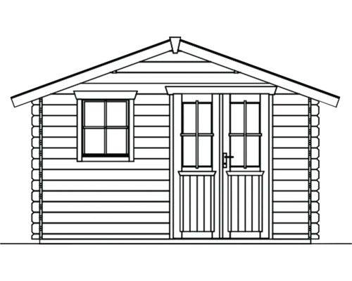 Illustration eines Gartenhauses mit Fenster und Doppeltür
