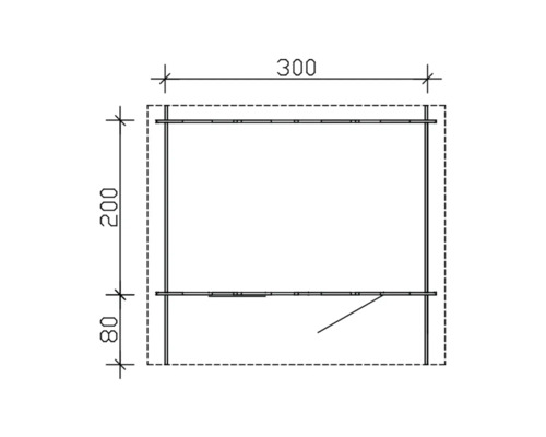Technische Zeichnung eines Gerätehauses mit Maßangaben
