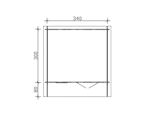 Technische Zeichnung eines Gartenhauses mit Größenangaben