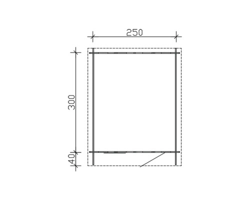 Technische Zeichnung eines Gerätehauses mit Maßangaben