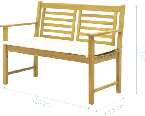 Gartensitzbank aus Holz mit Sitzkissen und Abmessungen