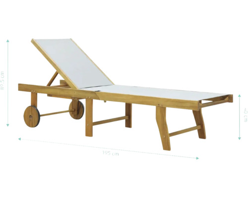Holzliege mit Rollen, 195 cm lang und 89,5 cm hoch