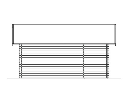 Zeichnung eines Gartenhauses mit Blockbohlenbauweise