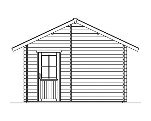 Abbildung eines Gartenhauses mit Holztür und Satteldach