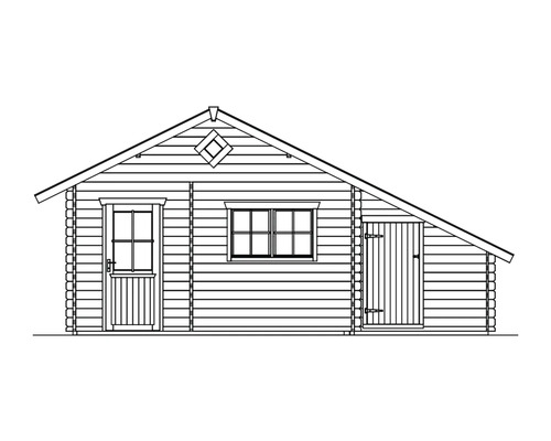 Illustration eines Gartenhauses mit Fenster und zwei Türen