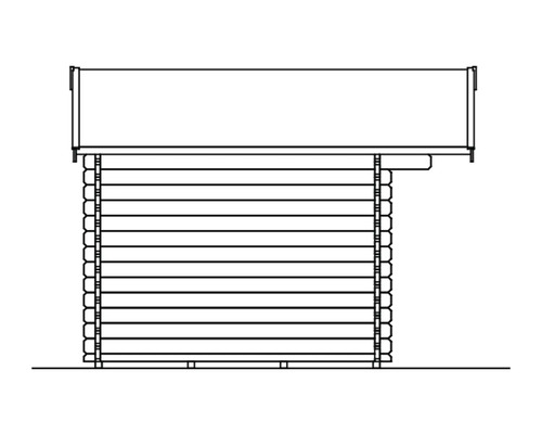 Illustration eines Gartenhauses mit Blockbohlenbauweise