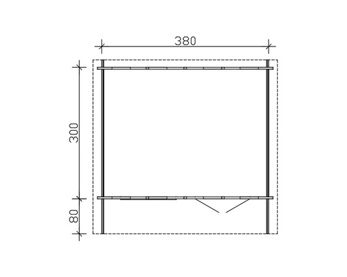 Technische Zeichnung eines Gerätehauses mit Maßangaben.