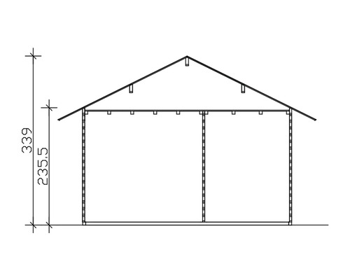 Zeichnung eines Gerätehauses mit Maßangaben