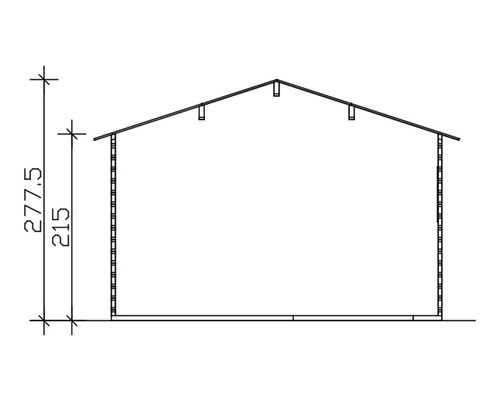 Technische Zeichnung eines Gartenhauses mit Maßangaben zu Höhe