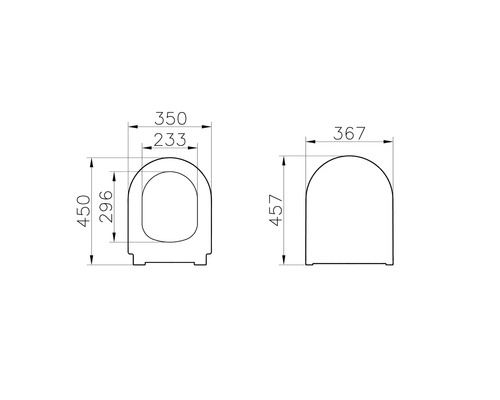 Technische Zeichnung eines WC-Sitzes mit Maßangaben