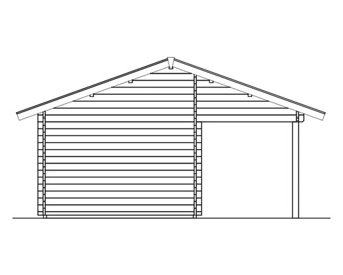Illustration eines Holzhauses mit Carport