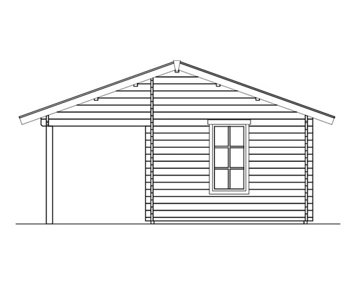 Abbildung eines Holzhauses mit Fenster und Carport