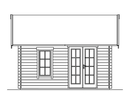 Abbildung eines Gartenhauses mit Fenster und Doppeltür