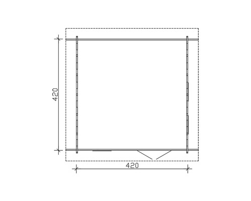 Grundrisszeichnung eines Gartenhauses mit den Maßen 420 x 420 cm.