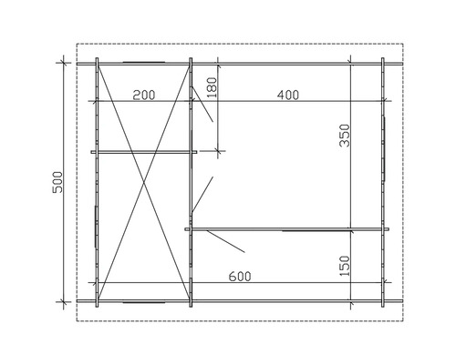 Grundrisszeichnung eines Gartenhauses mit Maßangaben