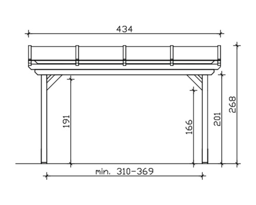 Technische Zeichnung eines Carports mit Maßangaben