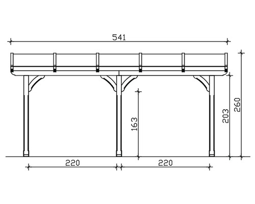 Technische Zeichnung eines Carports mit Maßen