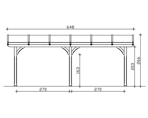 Technische Zeichnung einer Holzpergola mit Maßangaben