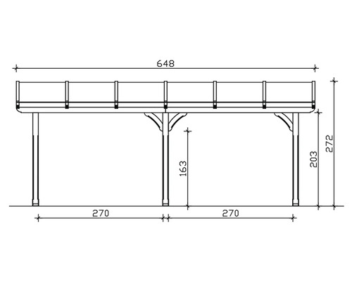 Technische Zeichnung einer Holzpergola mit Maßangaben