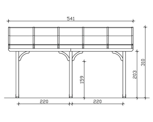 Technische Zeichnung einer Holzterrasse mit Maßangaben
