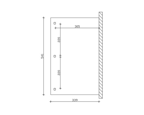 Technische Zeichnung mit Maßangaben für eine Wandmontage, Abmessungen 541 x 339 mm.