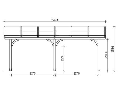 Technische Zeichnung eines Carports mit Maßangaben