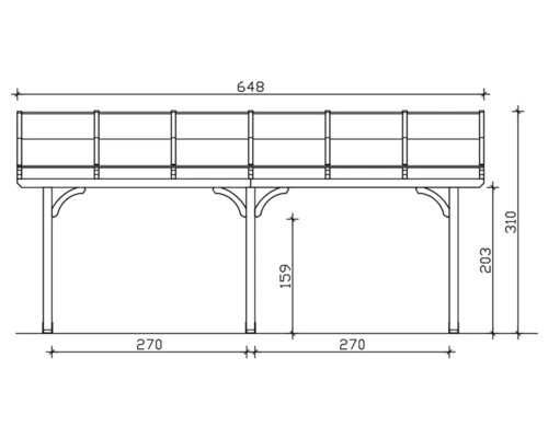 Technische Zeichnung einer Holzterrasse mit Maßen.
