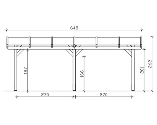 Technische Zeichnung eines Carports mit Maßangaben