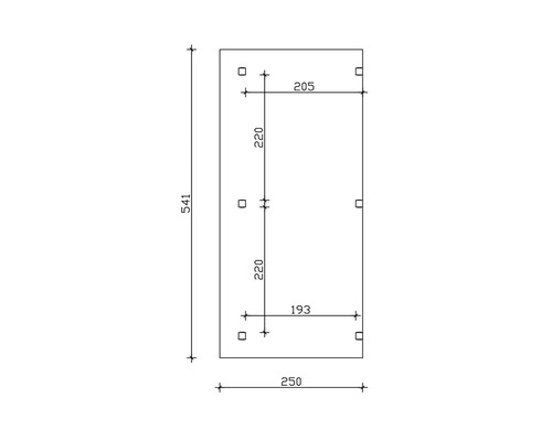 Technische Zeichnung mit Maßangaben für ein Bauelement