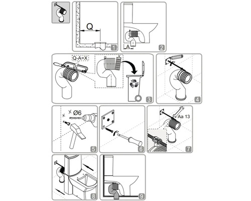 Installationsanleitung für ein WC in neun Schritten.