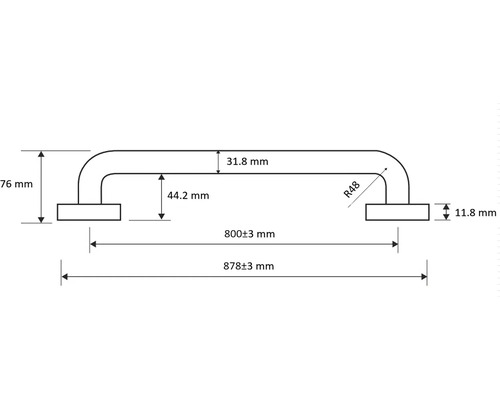 Technische Zeichnung eines Haltegriffs mit Maßangaben