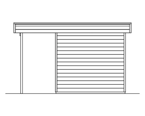 Illustration eines Gartenhauses mit Holzverkleidung