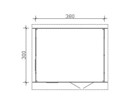 Grundriss eines Gartenhauses mit den Maßen 380 mal 300 Zentimeter