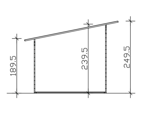 Technische Zeichnung eines Gartenhauses mit Maßangaben