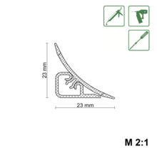 Profilleiste mit den Maßen 23 mm x 23 mm, geeignet für Befestigung mit Silikon, Tacker oder Schrauben