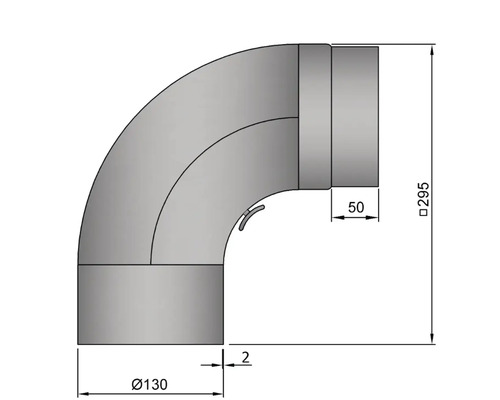 Abbildung eines Rohrknie mit Maßangaben.
