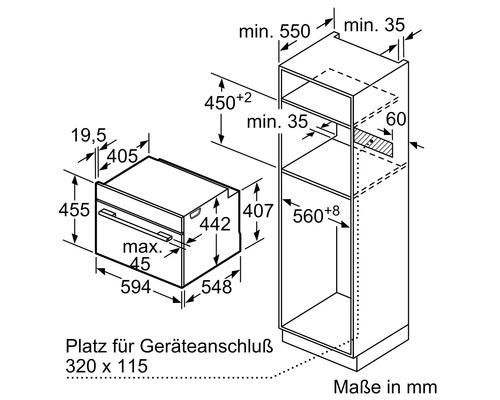 Maße des Einbaubackofens