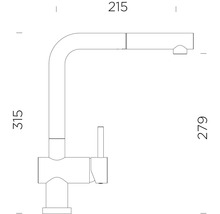 Technische Zeichnung einer Küchenarmatur mit den Maßen 215, 315 und 279.