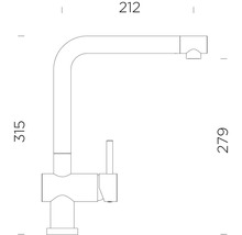 Technische Zeichnung einer Küchenarmatur mit Maßangaben