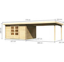 Abmessungen eines Gartenhauses mit Anbau