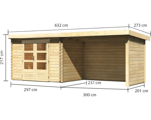 Holzgartenhaus mit Tür und Abmessungen