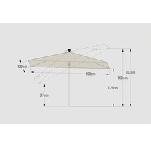 Mittelstockschirm SOLUNA Cannes Push Up 140 x 210 cm ecru mit UV-Schutz 80, wasserabweisende Polyesterbespannung, leichte Aufspannung per Kurbel
