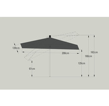 Mittelstockschirm SOLUNA Cannes 140 x 210 cm dunkelgrau mit UV-Schutz 80, wasserabweisende Polyesterbespannung