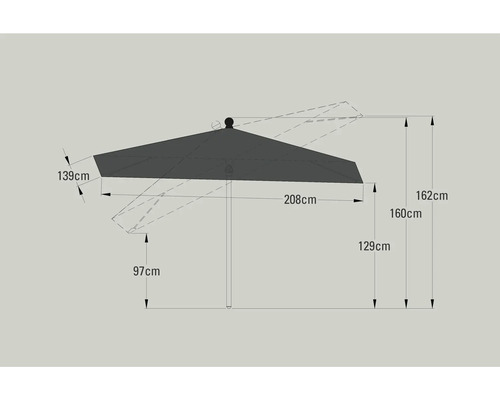 Illustration eines Sonnenschirms mit Maßangaben